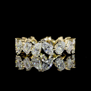 Anillo de Eternidad con Diamantes Cultivados en Laboratorio de Formas Mixtas, Corte Esmeralda, Chapado en Rodio, Oro de 10K, 14K, 18K, Plata 925, 935, para Boda o Compromiso - Product Image 1
