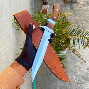 MORTAL SAGA Hand Forged Customized High Quality Bowie Hunting Knife Leather Sheath Full Tang Stainless Steel Blade Serrated Edge - Product Image 1