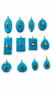 Colgante de Piedra Turquesa Azul en Forma de Lágrima, Bisel de Latón Chapado en Oro, Suministros para Hacer Joyería Hechos a Mano, Dijes Unisex Modernos para Fiestas - Product Image 5
