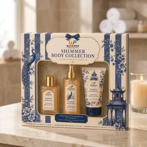 Coffret cadeau de nettoyant visage Shimmer Body Collection, huile de jojoba, vitamine E, emballage floral, logo personnalisé - Product Image 2