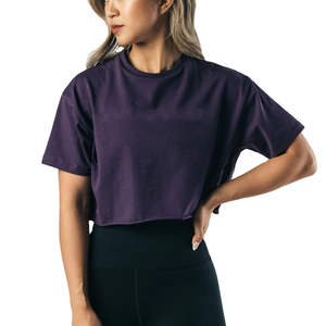 Camiseta Corta Informal y Transpirable para Mujer, Camiseta Corta de Manga Corta de Algodón para Mujer OEM - Product Image 1