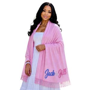 Women's Pink Open Front Long Sleeve <b>Wrap</b> Cardigan with Fringe Hem and Jack & Jill Embroidery, Lightweight Fashion <b>Shawl</b> - Product Image 1
