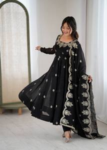 Costume Anarkali brodé noir pour femmes avec dupatta, coupe ample, longueur cheville, style traditionnel indien pakistanais, vêtements décontractés - Product Image 6