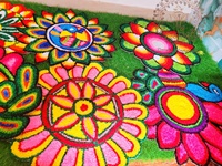 Karpet dinding gantung desain Rangoli tradisional untuk dekorasi rumah, Diwali, Pernikahan, dan acara perayaan lainnya. Karpet rangoli siap pakai, penjualan OEM.