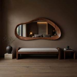 Irregular Wooden Framed <b>Wall</b> <b>Mirror</b> Contemporary Eco-Friendly Decorative <b>Hanging</b> <b>Mirror</b> Asymmetrical Home Decor Living Dining - Product Image 2