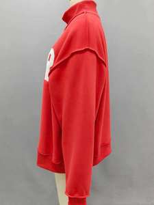 Red Rolled High Neck <b>Sweatshirt</b> with Large <b>White</b> Diagonal Striped Letters Long Sleeves Rolled Collar Cuffs Custom Logo Clothing - Product Image 3