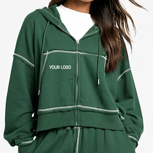 High Quality Custom Breathable Heavyweight White Cotton Fleece Puff Printing Winter Front Pullover Women's Hoodie Sweatpants Set - Product Image 1