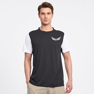 T-shirt pour homme à manches courtes, col rond, noir et blanc, en polyester respirant, coupe classique, couleur unie, pour toutes les saisons, haut de sport - Product Image 4