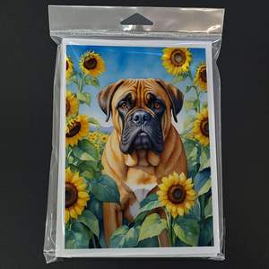 Bullmastiff caprichoso en girasoles A7 tamaño 5x7 tarjetas de felicitación en blanco Paquete de 8 incluye sobres para escribir notas - Product Image 3