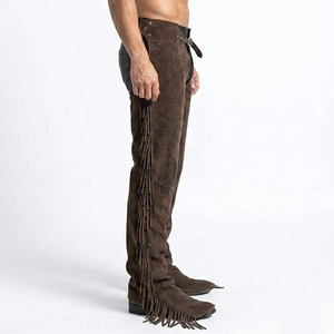 Chaps en daim de vache véritable pour hommes, style western, best-seller en ligne, nouveau modèle à franges. - Product Image 2