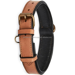 Collier de chien en cuir véritable rembourré intérieur doux avec boucle ardillon en laiton robuste au look vintage de qualité supérieure et collier pour chien - Product Image 3