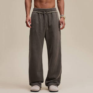 Pantalon en coton épais délavé, coupe large, taille élastique, anti-boulochage, style streetwear vintage - Product Image 3