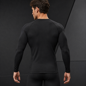 Camiseta térmica de manga larga con etiqueta tejida personalizada, dobladillo acanalado, tejido de poliéster de secado rápido para entrenamiento en el gimnasio, OEM, personalizada, nueva. - Product Image 2