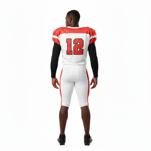 Conjunto de Uniforme de Fútbol Americano Unisex, Jersey y Pantalones Sublimados en Blanco y Rojo, 12 Piezas, Poliéster que Absorbe la Humedad, Cuello en V, Nombre del Equipo en la Parte Delantera - Product Image 4