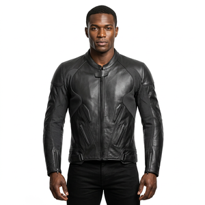 <b>Men's</b> Black Leather <b>Jacket</b> Stand Collar Zipper Windproof Slim Fit Style Autumn Wear - Product Image 4
