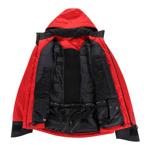 <b>Red</b> Men's <b>Hooded</b> Puffer <b>Jacket</b> Waterproof Sporty Winter Outdoor Zipper Closure Stand Collar Polyester Wadding Thick Regular Fit - Product Image 3