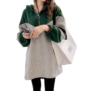 Nouvelle arrivée grande taille femmes longue veste d'hiver 100% coton imprimé couleur bloquant sweat à capuche mince Style tricoté avant - Product Image 2