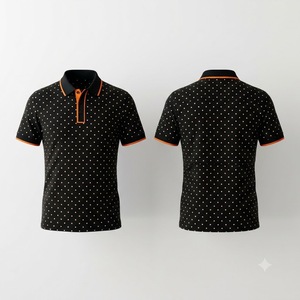 Men's Custom Black White <b>Orange</b> Polka Dot <b>Polo</b> Shirt Fine Smooth Black Edges Short Sleeve Casual Cotton Golf Shirt Summer Top - Product Image 1