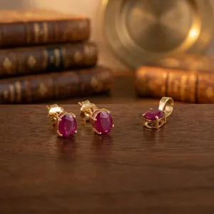 Nuevo y Moderno Juego de Pendientes y Colgante de Rubí 100% Natural de Alta Calidad, Forma Ovalada, Oro Amarillo Sólido de 18k, Regalo Único y Moderno - Product Image 6