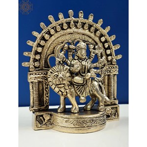 Escultura de latón Durga Maa hecha a mano de 5 pulgadas (Sherawali Maa) hecha en la India, artículo pequeño Maa - Product Image 2