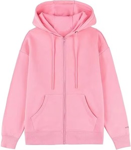 เสื้อฮู้ดสีชมพูแบบยูนิเซ็กซ์ ทรงโอเวอร์ไซส์ ซิปหน้า สไตล์ลำลอง สีพื้น มีกระเป๋า ดีไซน์เรียบง่าย ผลิตจากผ้าฝ้ายฟลีซ 100% เหมาะสำหรับใส่ในช่วงฤดูใบไม้ร่วง - Product Image 1