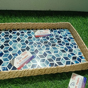 Bandeja de servicio redonda de ratán natural ecológica con Incrustaciones de nácar, juego hecho a mano asequible para decoración de hogar, hotel y Resort - Product Image 1