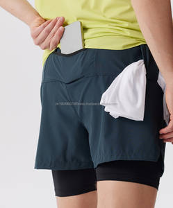 Pantalones cortos deportivos de secado rápido 2 en 1 para hombre, pantalones cortos para correr maratón con logotipo personalizado, pantalones cortos holgados transpirables para entrenamiento físico - Product Image 1