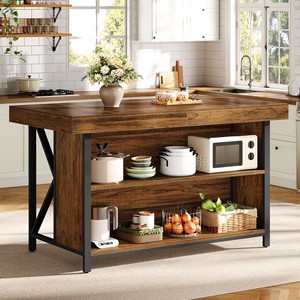 Mango Wood Kitchen Island with Open <b>Shelving</b> - Wholesale Handcrafted Furniture - Product Image 3