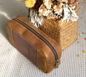 Leather Canvas Toiletry Bag Waterproof Travel Organizer Cosmetic Storage Dopp Kit Travel <b>Case</b> LCTB-0079 - Product Image 3