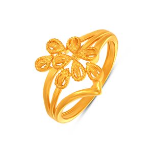 Bloomlight Meadow Gold <b>Ring</b> Premium Gold Finish Flower and Leaf <b>Ring</b> for Women Designer Open <b>Split</b> Shank Floral Fashion Jewelry - Product Image 1