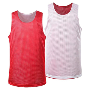 เสื้อกล้ามบาสเก็ตบอลตาข่ายสีแดงและสีขาว เสื้อกีฬาแขนกุดระบายอากาศได้สำหรับผู้ใหญ่ทุกฤดูกาล - Product Image 1