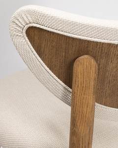 Silla de Comedor Japandi, Estilo Nórdico, Patas de Madera de Teca Sólida, Asiento Tapizado en Tela Blanca Crema - Product Image 2