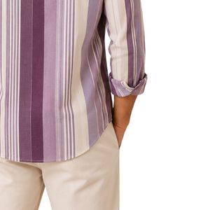 Purple Beige Vertical <b>Striped</b> <b>Mens</b> <b>Long</b> <b>Sleeve</b> <b>Shirt</b> Casual Button Down Cotton <b>Shirt</b> Custom Wholesale Fashion Apparel Manufactur - Product Image 6