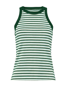 Camiseta sin mangas verde y blanca a rayas para mujer, de algodón acanalado, sin mangas, informal, de verano, ajustada, tipo chaleco, fabricante y proveedor OEM - Product Image 6