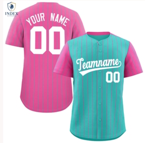 Maillot de baseball personnalisé Index Apparel, noir et turquoise rayé, sublimé, unisexe adulte, manches courtes, anti-transpiration - Product Image 4