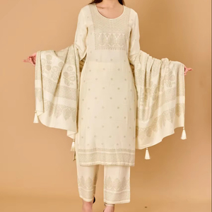 Tissu tissé en viscose Safaa Zardozi Premium non coupé pour robe d'hiver pour femmes – Ensemble Salwar Kameez Jacquard 3 pièces - Product Image 1