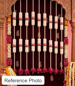 Guirlande florale artificielle suspendue avec perles pour mariage, décoration d'événements à domicile, guirlande décorative légère - Product Image 1