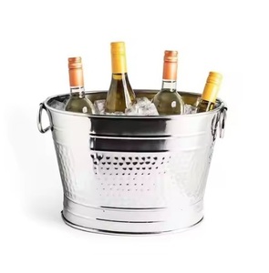 Seau à glace en métal martelé personnalisable, bacs à boissons exquis en acier inoxydable pour champagne, hôtels, restaurants et fêtes - Product Image 1