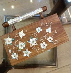 Pochette en bois fait main avec incrustations de nacre, style Art Déco vintage, sac boîte, sac à main de soirée pour mariée et bal de promo, prix de gros - Product Image 5