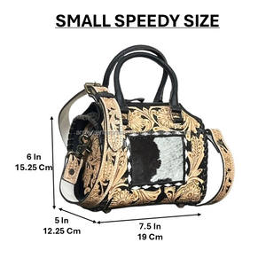Premium Hot Selling Real Hairon Cowhide Leather Speedy Duffel Bag Women Western Style <b>Tooled</b> Mini Crossbody Travel Handbag Purse - Product Image 2