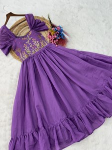 Women Mal Chanderi Beads Embroidery Work <b>Ankle</b>-Length Regular Fit Traditional Indian Wedding Party Dress Wrinkle-Free - Product Image 5
