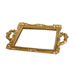 <b>Gold</b> Plated Rectangle Decorative Tray With Ornate Handles Traditional Design Single Piece - Product Image 6