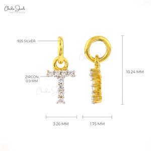 High Quality 925 Sterling Silver T-Initial Pendant 0.9MM Natural Round White Zircon Pave Set Micron and Rhodium Plated Jewelry - Product Image 2