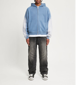 Sudadera con capucha unisex con cremallera, teñido degradado, corte holgado, de algodón suave y forro polar transpirable, estilo digital para un estilo de vida activo. - Product Image 6