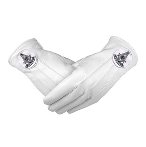 Guantes de Cuero Blancos de Lujo Past Master Blue Lodge con Emblema Bordado en Negro, Fabricante Personalizado - Product Image 1