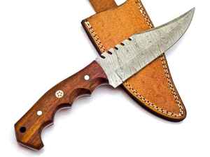 Couteau de chasse artisanal en acier Damas avec manche en bois et mosaïque, lame fixe à pointe tombante, couteau de survie EDC - Product Image 5
