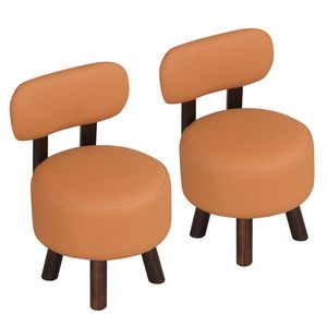 Set di 2 Poggiapiedi in Ecopelle Arancione con Gambe in Legno di Gomma Massiccia, Capacità di Carico 330 LBS, Sgabelli e Pouf Piccoli - Product Image 6