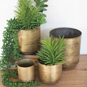 Handmade Iron Coastal Design Tabletop <b>Vases</b> <b>Set</b> Eco-Friendly Decorative Metal Planters for Modern Interior - Product Image 2