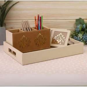 Bandeja de Almacenamiento de Madera de Una Sola Capa, Hecha a Mano, Ecológica, con Acabado en Cuero, para Cocina, Sala de Estar, Vajilla y Bebidas - Product Image 1