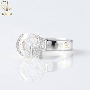 Bague de fiançailles en moissanite taille ronde, bague de mariage à demi-sertissage, bague solitaire en moissanite - Product Image 2